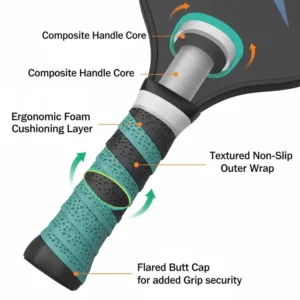  Ein Diagramm des ergonomischen, gepolsterten Griffs eines bester pickleball schläger anfänger.