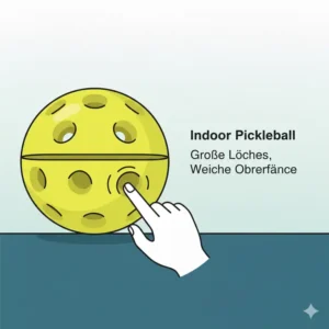 Nahaufnahme, die die größeren Löcher eines Pickleball Bälle weiche Oberfläche für Indoor-Courts klar hervorhebt.
