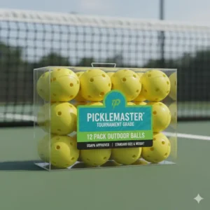 Verpackung mit 12 Pickleball Bälle gelb standard, ideal für Turniere und Training.