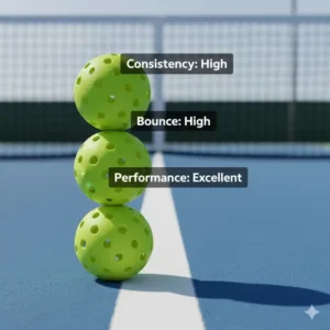 Ein Stapel von Bällen, der die Konsistenz und Sprungkraft von Pickleball-Bällen für draußen vergleicht.