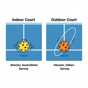 Illustration des kontrollierten und weichen Sprungverhaltens der Pickleball Bälle weiche Oberfläche im Innenbereich.