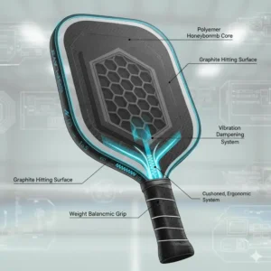 Illustration der fortschrittlichen Technologie eines Pickleball Schläger Profi Spieler Werkzeugs.
