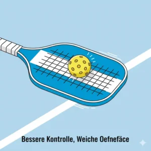 Ein Pickleball-Schläger trifft einen der Pickleball Bälle weiche Oberfläche, was die verbesserte Ballkontrolle beim Indoor-Spiel zeigt.