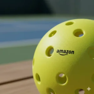 Makro-Aufnahme eines Pickleball Bälle Set Amazon, die präzisen Löcher und die Textur zeigend.