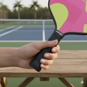 Nahaufnahme des ergonomischen Griffs eines leichten pickleball schläger damen leicht.
