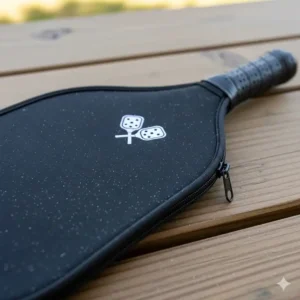 Detailansicht des Reißverschlusses einer Schlägerabdeckung für Pickleball.