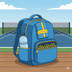 Pickleball-Ausrüstung: Handtuch und pickleball bälle mit tasche in einem Rucksack für Trainingseinheiten