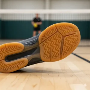 Nahaufnahme der non marking Sohle von spezialisierten pickleball schuhe indoor