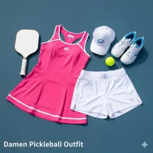 Pickleball Kleidung Set Damen in leuchtendem Pink und Weiß, ideal für Tenniskleid-Stil.