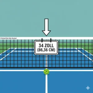 Darstellung der pickleball netz höhe standard von 34 Zoll (86,36 cm) im Zentrum des Spielfelds.