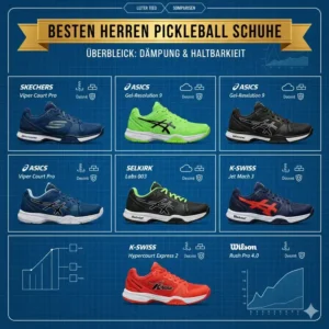Überblick der Top-Modelle aus dem pickleball schuhe herren test, inklusive Bewertung der Dämpfung und Haltbarkeit.