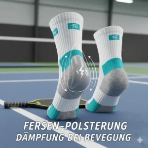 Pickleball Socken Dämpfung im Fersenbereich für erhöhten Aufprallschutz.