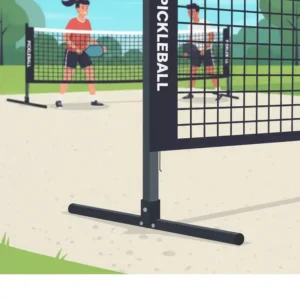 Nahaufnahme der breiten, stabilen Füße des pickleball netz set komplett für sicheren Stand.