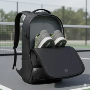 Belüftetes Schuhfach in der Pickleball Tasche Rucksack Herren hält Ausrüstung frisch und getrennt.