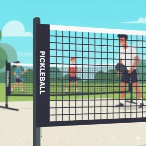 Detailansicht des hochwertigen, wetterfesten Netzes des pickleball netz set komplett.