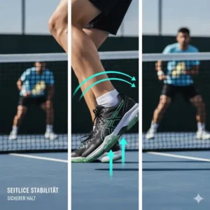 Schuh in Aktion beim Richtungswechsel zur Visualisierung der seitlichen Stabilität im pickleball schuhe herren test.