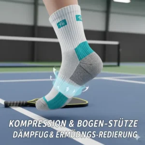 Pickleball Socken Dämpfung mit Bogenstütze zur Ermüdungsreduzierung.