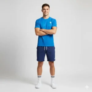 Detail zur Passform des pickleball t-shirt herren atmungsaktiv bei einer dynamischen Bewegung.