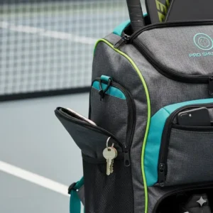 Kleine Reißverschlusstasche in der Pickleball Tasche für Schlüssel und Handy (oberhalb vom Schuhfach)