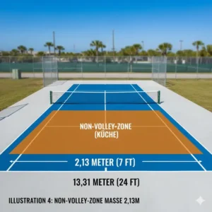 Die genauen pickleball court dimensions deutsch der Non-Volley-Zone (2,13 m tief) für optimales Spiel.