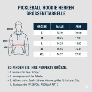 Größentabelle zur Hilfe, um den richtigen pickleball hoodie herren kaufen.