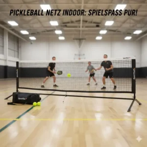 pickleball netz indoor faltbar bereit für das spiel in der halle.