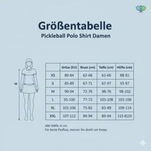 Größentabelle und Passform-Anleitung für das Pickleball Polo Shirt Damen.