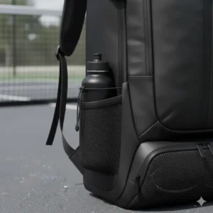Netztasche für Wasserflaschen an der Seite der Pickleball Tasche Rucksack Herren.