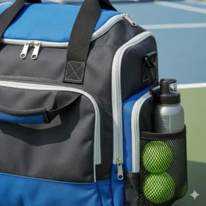 Das Netzfach außen bietet Platz für Pickleball-Bälle und gehört zur pickleball schläger tasche gepolstert.
