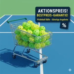 Preisschild zeigt 'Bestpreis' für Pickleball Bälle günstige Angebote im Einkaufswagen.