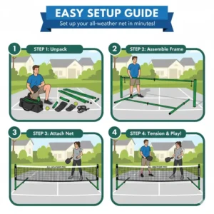 Darstellung des einfachen Aufbaus für das pickleball netz outdoor wetterfest.