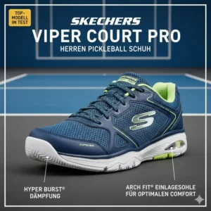 Das Modell Skechers Viper Court im pickleball schuhe herren test – Detailaufnahme des Top-Schuhs.