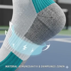 Pickleball Socken Dämpfung durch spezielles atmungsaktives Material.