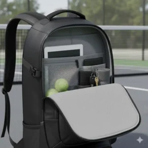 Organisierte Innenfächer der Pickleball Tasche Rucksack Herren für Bälle und Zubehör.
