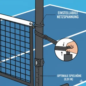 Detailansicht zur einstellbaren Spannung des pickleball netz tragbar kaufen für optimale Höhe.
