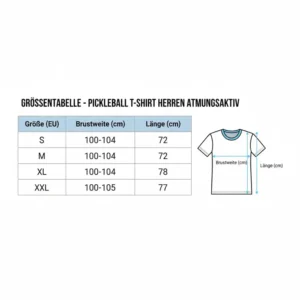 Größentabelle und Maße für das pickleball t-shirt herren atmungsaktiv.