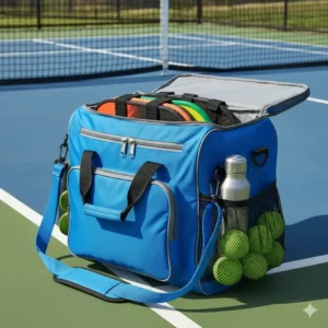 Blaue, strapazierfähige pickleball schläger tasche gepolstert mit robusten Reißverschlüssen.