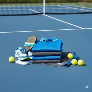 Das komplette Pickleball Kleidung Set Herren (Shirt und Shorts) sauber zusammengefaltet, zeigt die Farb- und Designoptionen.