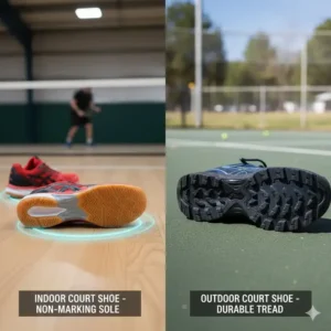 Vergleich von pickleball schuhe indoor non marking Sohlen mit Outdoor-Sohlen