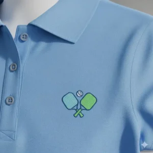 Detail des Knopfverschlusses und des Kragens am Pickleball Polo Shirt Damen.