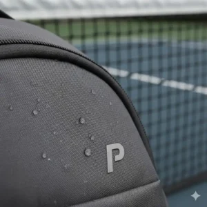 Detailaufnahme des robusten, wasserabweisenden Materials der Pickleball Tasche Rucksack Herren.