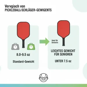 Diagramm, das den idealen Gewichtsbereich für einen Pickleball Schläger Senioren Leicht (unter 7,5 oz) hervorhebt.