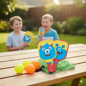 Nahaufnahme von zwei farbenfrohen Pickleball Set Kinder günstig Schlägern