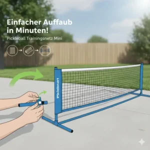 Einfacher, schneller Aufbau des Pickleball Trainingsnetz Mini in wenigen Minuten