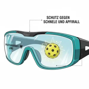 Pickleball Brille Schutz mit Polycarbonat-Gläsern, die Pickleball Brille Schutz gegen schnelle Bälle bieten.