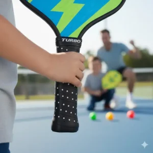 Nahaufnahme des bequemen Griffs vom pickleball schläger kinder leicht für einen sicheren Halt.
