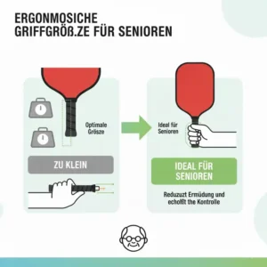 Ergonomische Griffgröße eines Pickleball Schläger Senioren Leicht für ältere Spieler, um Ermüdung der Hand und des Arms zu reduzieren.