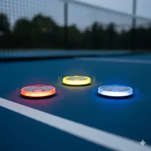Nahaufnahme der leuchtenden Sensoren des pickleball reaktions trainer, die schnelle visuelle Signale geben.
