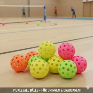 Verschiedene Pickleball-Bälle (Indoor & Outdoor) aus dem Pickleball Schulsport Set kaufen, optimal für den Einsatz im Schulhof und der Turnhalle.