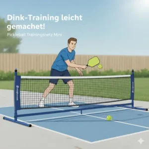 Spieler üben präzise Dink-Schläge mit dem Pickleball Trainingsnetz Mini auf der Auffahrt